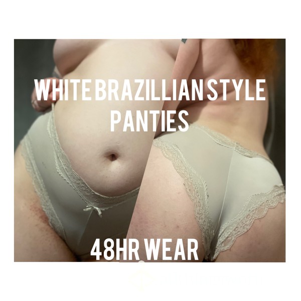 48hr Wear White Brazilian Cotton & Lace Panties