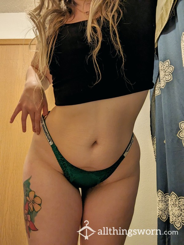 48hr Worn Green Silk With Lace Accent Victoria's Secret Thong