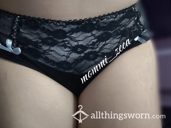 5+ Year Old Black Cheekie Panties • Size Medium • Lace And Bow Detail