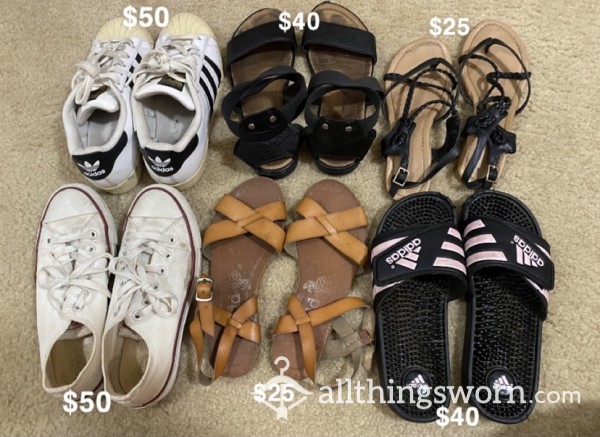 6 Pair Of Shoes For Sale! Sandals, Shoes, Prices In Pic