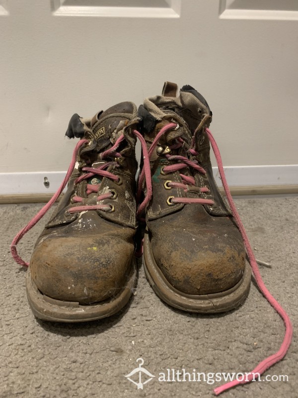 7 Years WELL Worn Steel Toe Work Boots Size 5