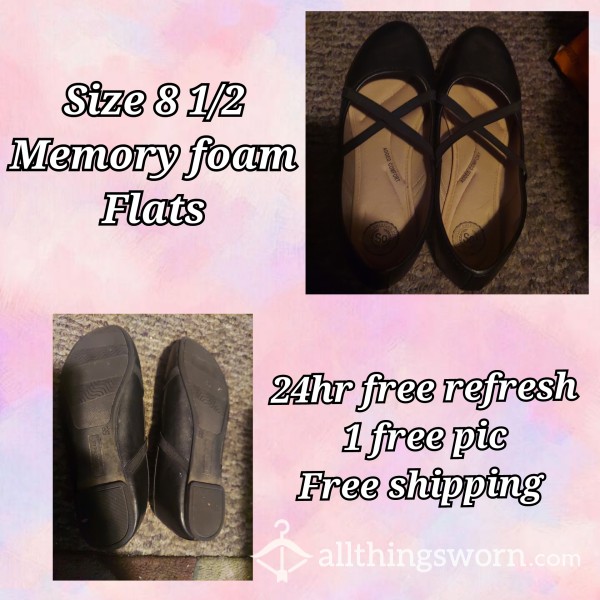 8 1/2 Memory Foam Black Flats [free Shipping]