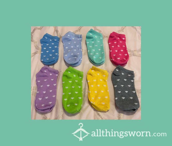 8 Colors! Ankle Socks With White Hearts🤍
