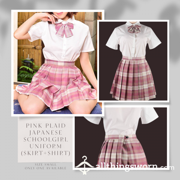 [$95 OBO] 🛒🖼️🌷Stock Photo Used 🌷 Polyester / Cotton Blend 🌷Japanese Schoolgirl Uniform 🌷 Shirt + Skirt + Bow Tie Bundle Set🌷 I Used To Live In Japan🌷