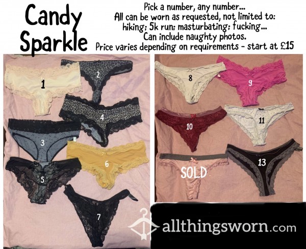 Selection Of My Well-worn Panties, Knickers And Thongs - Pick A Number...