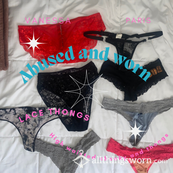 Abused And Totally Worn Soft Lace Thongs