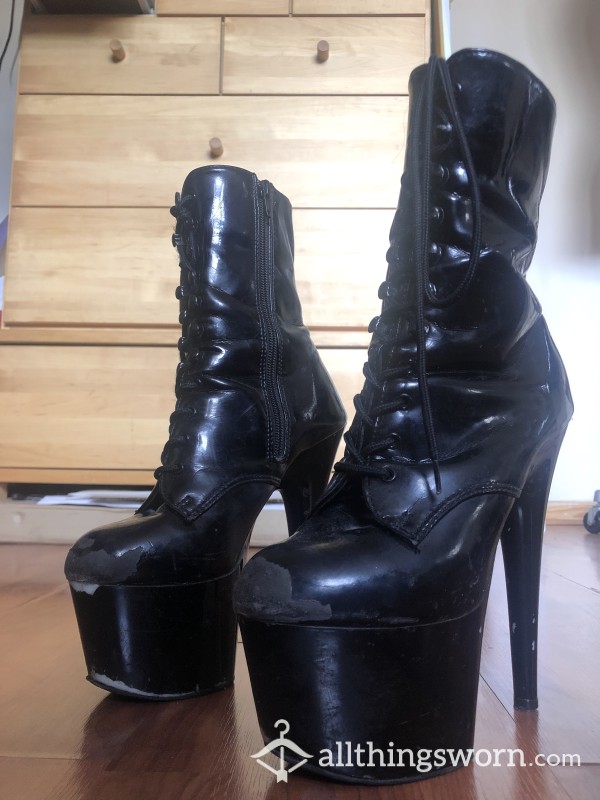 Abused Dominatrix Patent Leather High Heel Boots