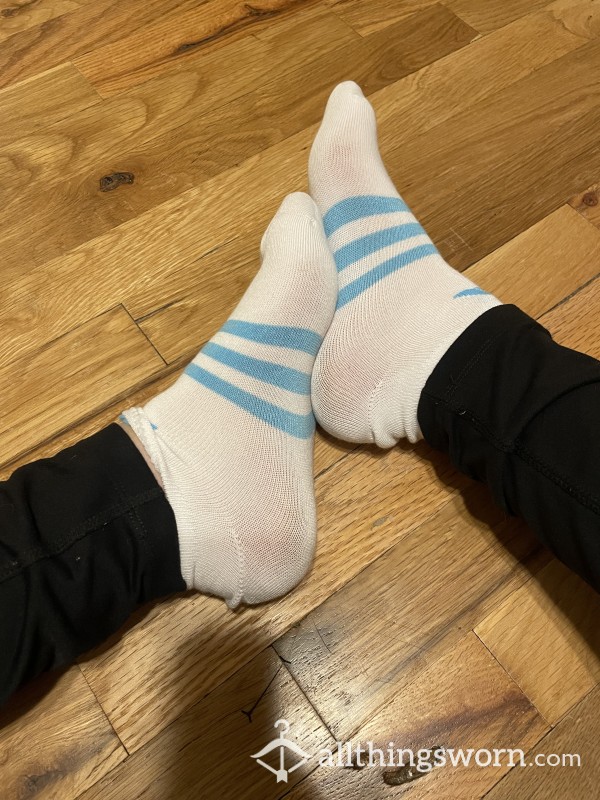 Adidas Ankle Socks White W/ Blue Stripe