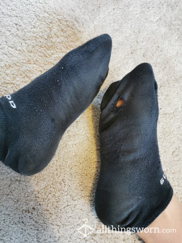 ADIDAS Black Ankle Socks- Extremely Well Worn