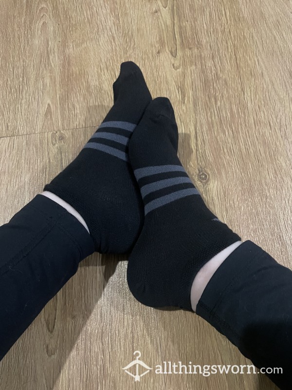 Adidas Black W Gray Stripe Ankle Socks