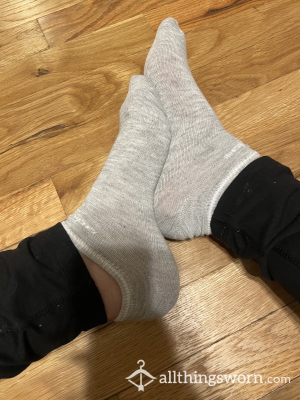 Adidas Gray Ankle Socks White Logo & Trim