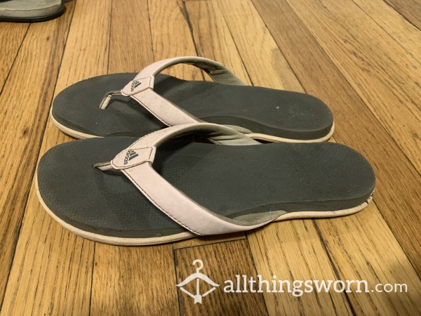 Adidas Thong Sandal Slip On Well Worn Flat Shoe