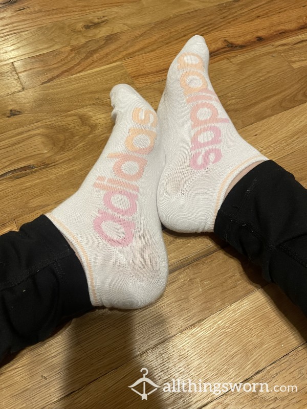 Adidas White Ankle Socks W/ Pink Ombré Logo