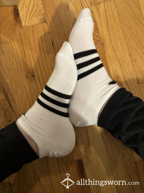 Adidas White W/ Black Stripes & Logo Ankle Socks