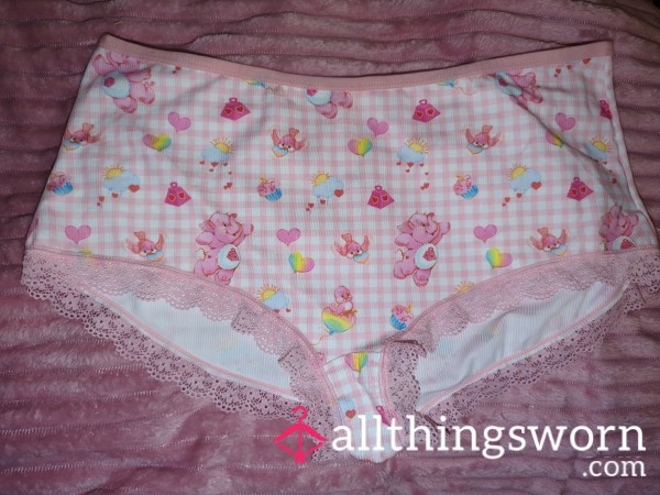 Adult Size UK 20 Cute Baby Pink Gingham, Lace Trimmed Carebear Panties