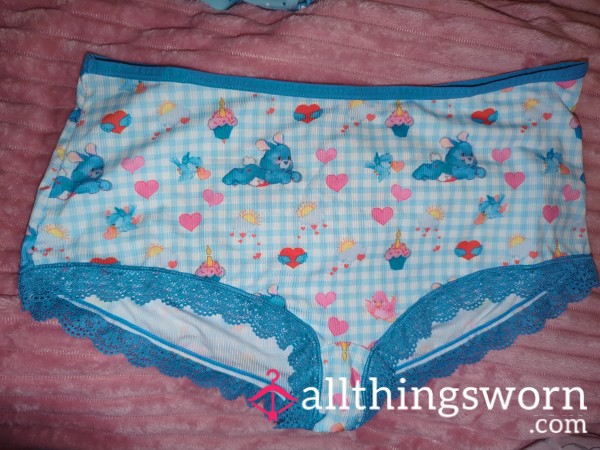 Adult Size UK 20. Super Cute Baby Blue Gingham Lace Trim Carebear Panties