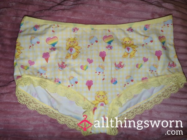 Adult Size UK 20. Super Cute Pastel Yellow Gingham With Lace Trim Carebear Panties