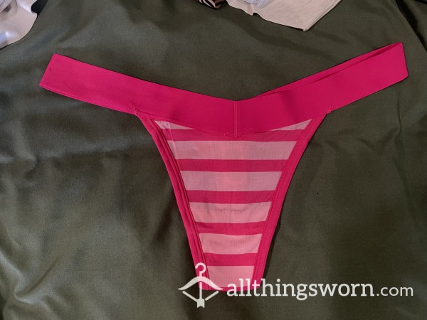 Aerie - Bright Pink Cotton Striped Thong