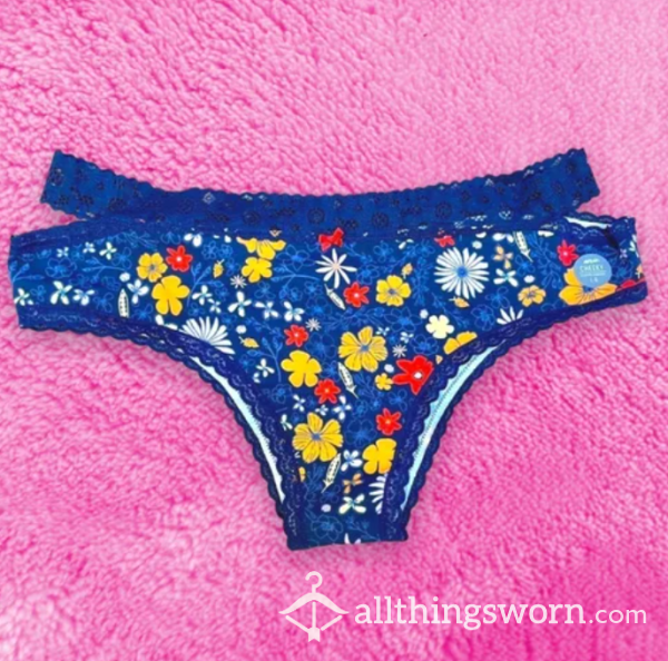 Aerie Navy Blue Retro Floral Cheeky Panty