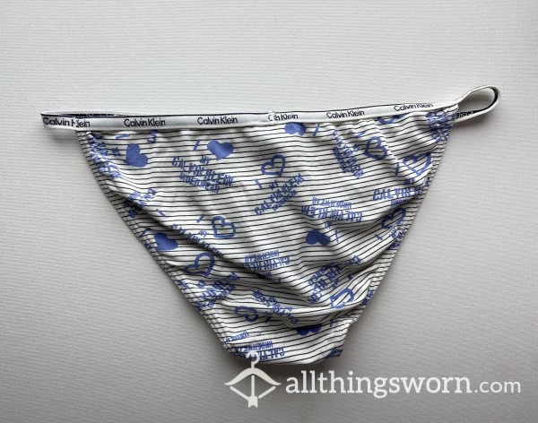 Aged ＆ Extremely Well Worn Calvin Klein Underwear / Brief / White W Blue Pattern