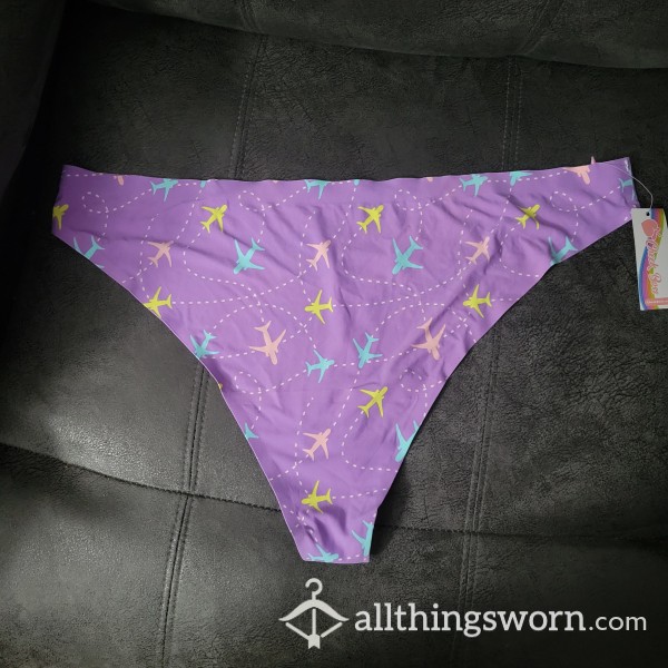 Airplane Print Purple Slinky Thongs