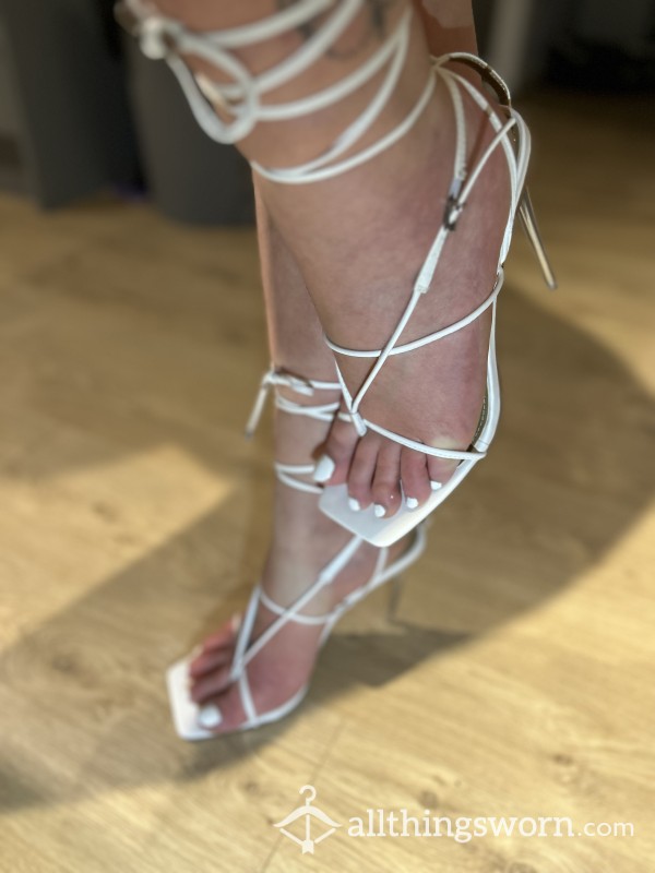 Alaskas Sexy Strappy, White, Clear Heels. Uk Size 8. For Rent Or Buy 💦