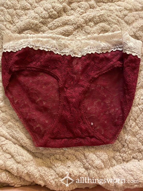 All Lacy Full Back Maroon Panties! Worn And Smell Lovely!