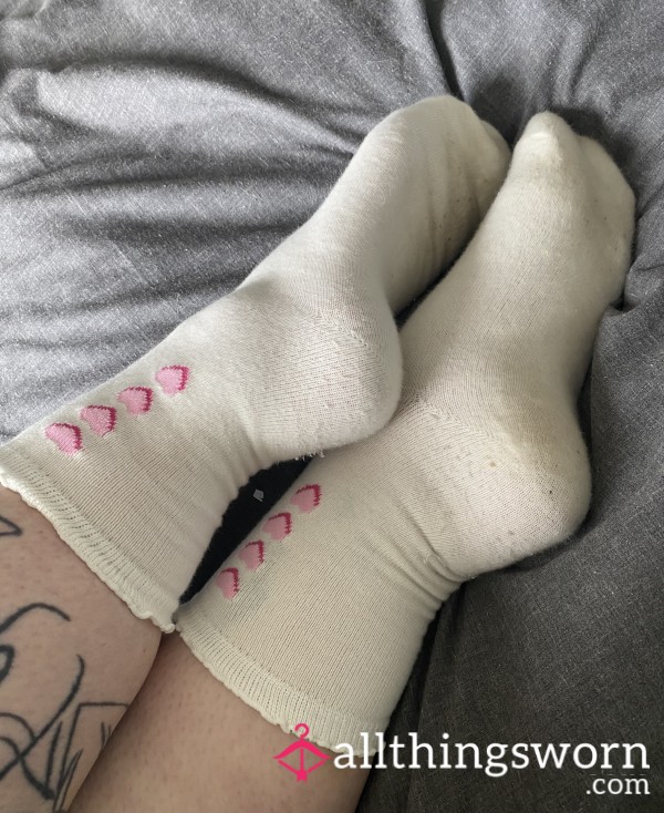 Already Worn White Socks With Heart Details