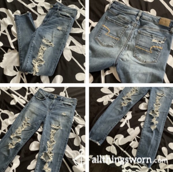 American Eagle Skinny Jeans, Holey, Sexy, Worn And SO Hot When On!!! Can’t Wait To Show You!!