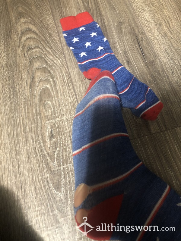 American Flag Socks Well Worn