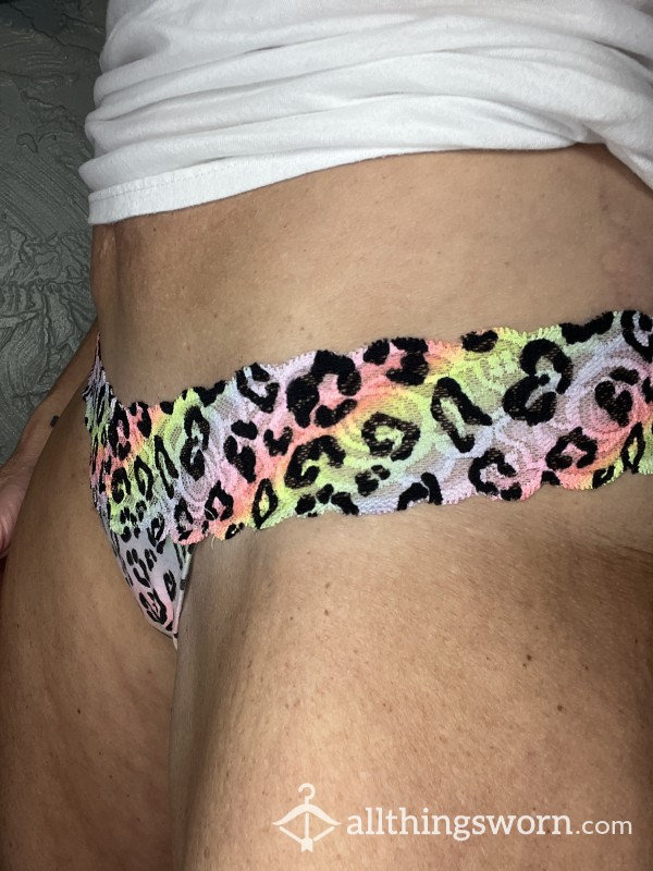 Animal Print Lace And Cotton Thong
