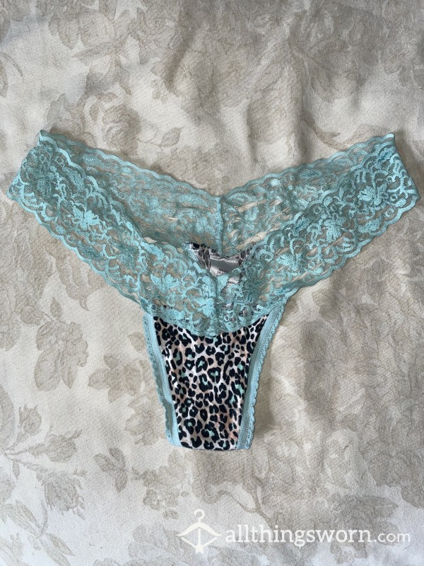 Animal Print Thong With Green Lacey Sides