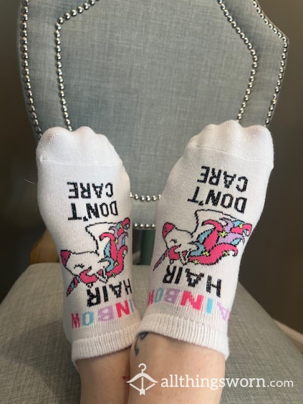 Ankle High Cute Unicorn Socks, Stretched Out + Worn 24 Hours, Taking Special Requests!!!