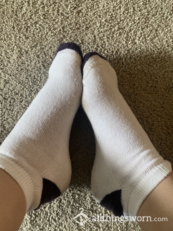 Ankle White Socks With Purple Accents