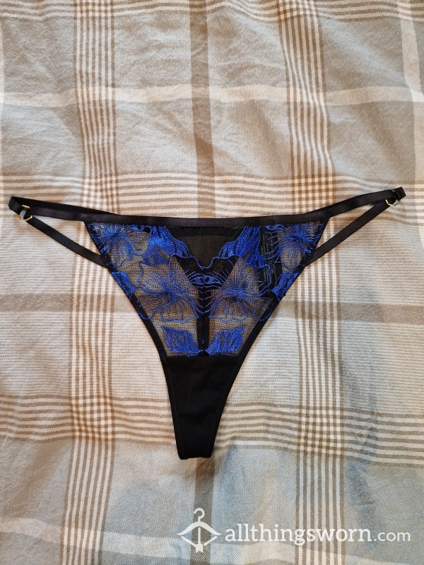 Ann Summers Blue And Black Lace Thong
