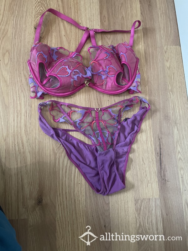Ann Summers Matching Pink And Purple Heart Set