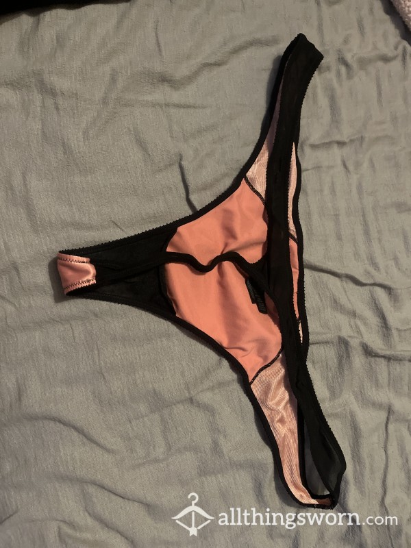 Ann Summers Pink & Black Thong With Lace Will Be Worn For 12 Hours