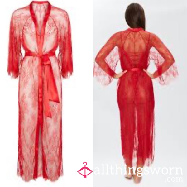 Ann Summers Red Lace & Diamanté Robe - One Size