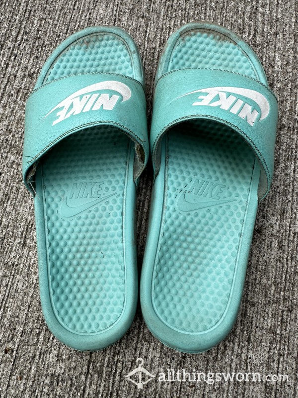 Aqua Nike Slides