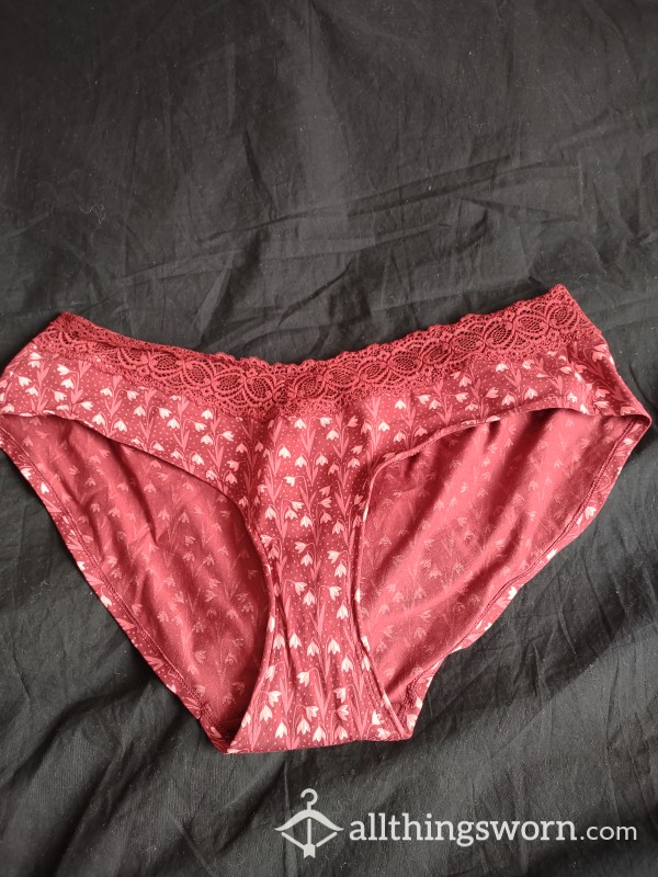 Arca's Worn Maroon Panties With Thin Lace Trim