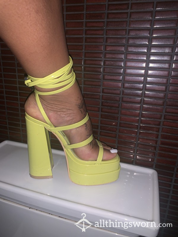 Neon Green White Toes High Arch Heels