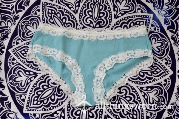 Baby Blue Cheeky Cotton Panties With White Lace Trim