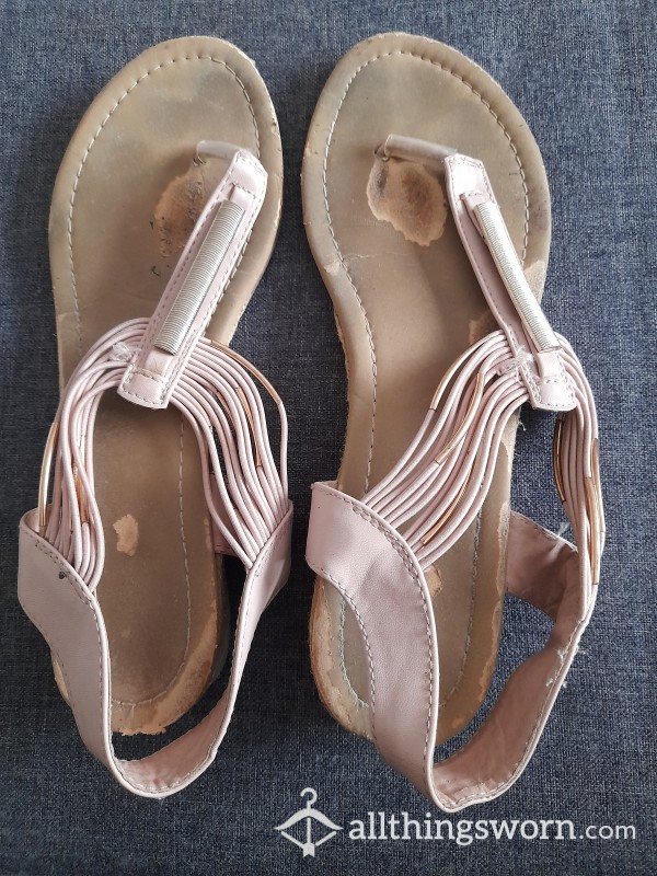 Baby Pink, Strappy Flat Sandals. Super Well Worn! Uk Size 8 🥿