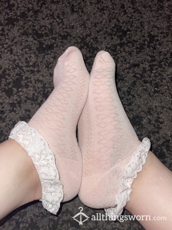 Baby Pink White Frill Ankle Socks