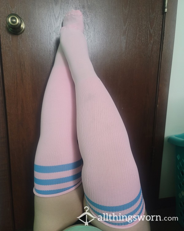 Baby Pink With Blue Stripes Thigh High