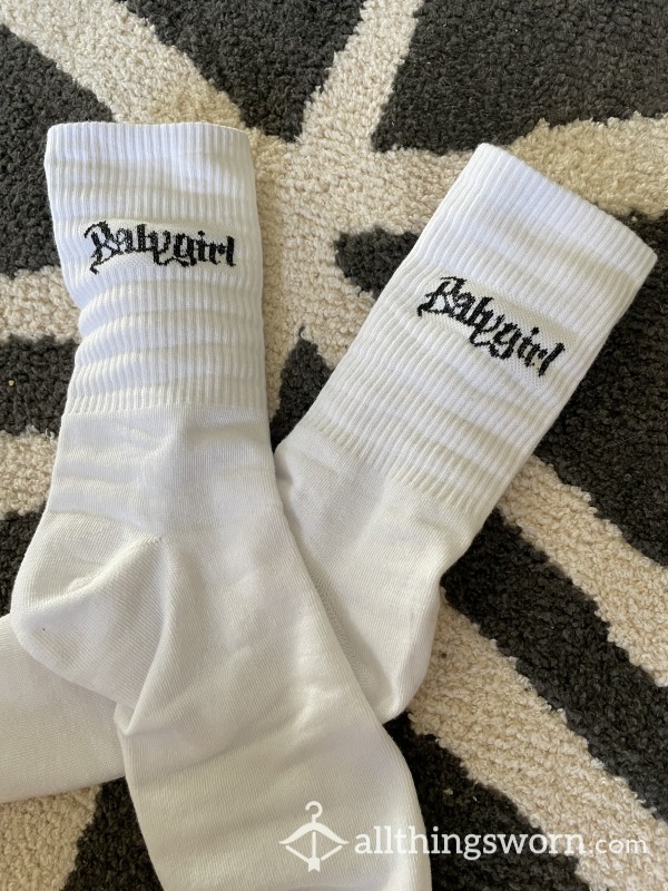 “Babygirl” White Crew Socks