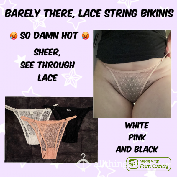 Barely There, See Through Lace String Bikinis - 3 Colors Available