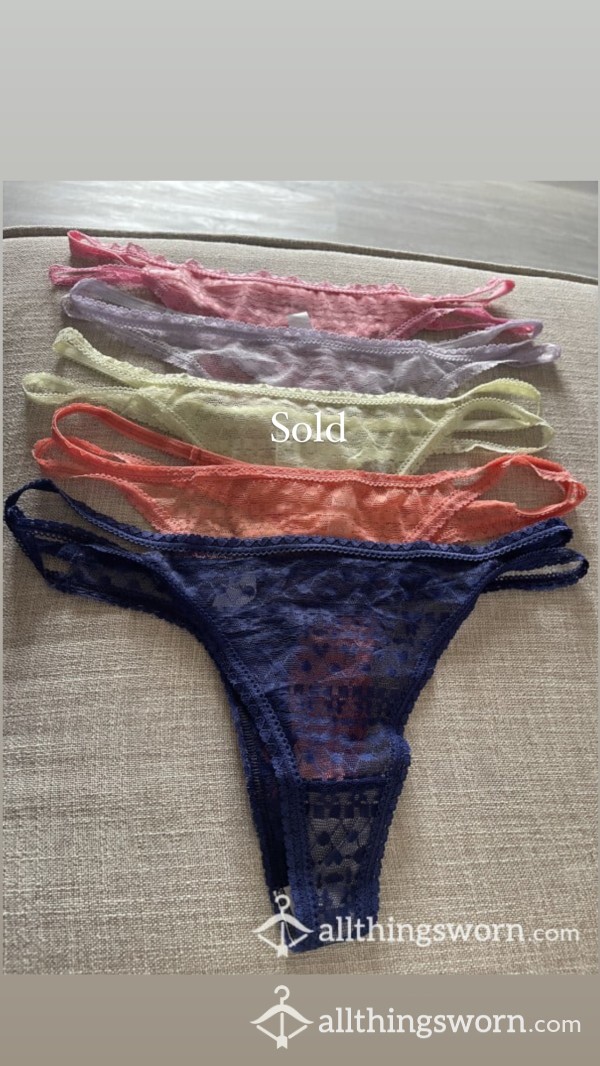 Beautiful Colored Lace Strappy Thongs With Cotton Gusset