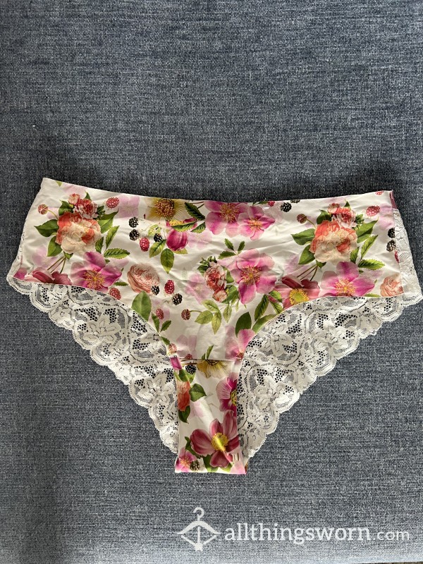 Beautiful Panties With Pink Flowers And White Lace.