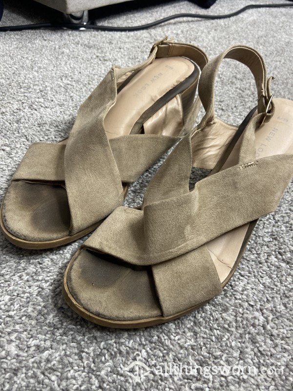 Beige 3” Heel Sandals Very Worn